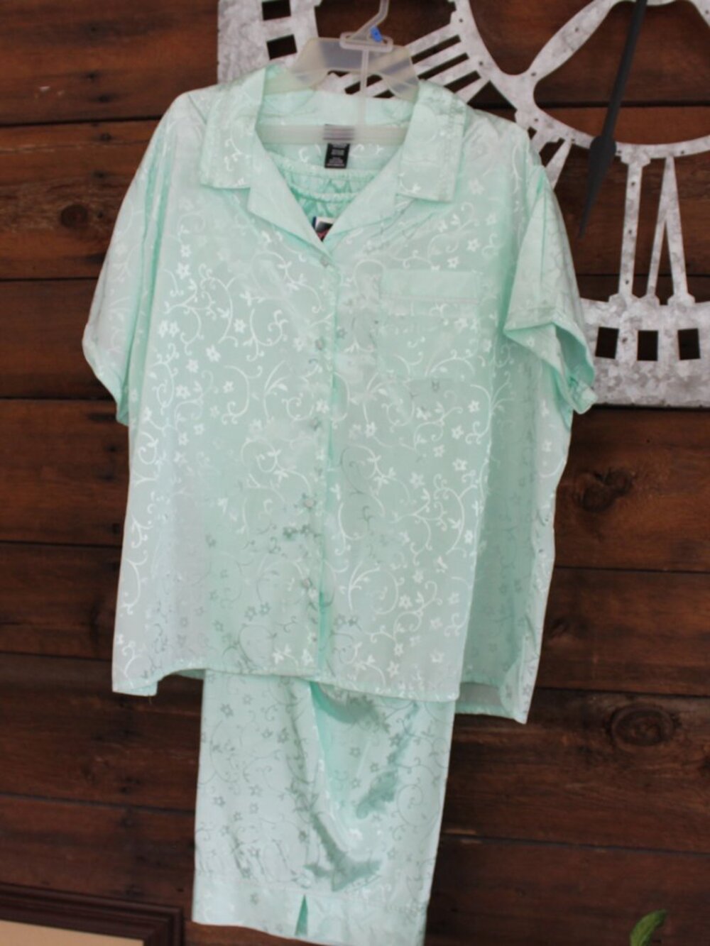 Two Sets - Secret Treasures 3X Mint Green Satin 2-Pc Pajama Set